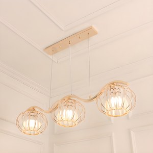 포유라이팅 LED 인테리어 식탁등 원형 프리즘 샴페인 골드 3등 카페 주방 조명, LED 벌브 8W 주광색(하얀빛) 3개포함
