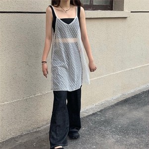 데일로엔 여성 레이어드 미디 나시 레이스 패턴 원피스