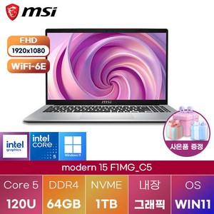 msi 모던 15 F1MG-C5 윈11 가성비 좋은 노트북, WIN11 Pro, 64GB, 1TB