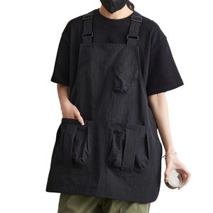 두리앤고 남녀공용 만두 포켓 카페 앞치마 방수, 블랙, 1개