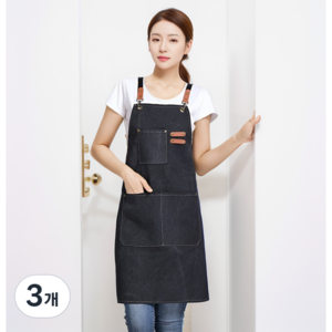 뿡빵핑 프리미엄 다용도 캔버스 앞치마, 네이비, 3개