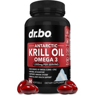 DR. BO 크릴 오일 오메가 3 500mg - 남극 1000mg 소프트젤 캡슐 EPA DHA 아스타잔틴 인지질 지방산 보충제 여성 및 남성용 천연 순수 보충제 60, 1개