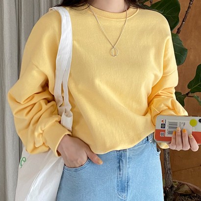 아모르데이 여성용 데일리 베이직 라운드넥 벌룬 쭈리 쿠쉬맨투맨 티셔츠