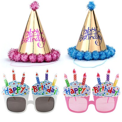 파티팡 솜방울 생일 고깔모자 금박 핑크 블루 생일 컵케익 안경 2종 리뷰후기