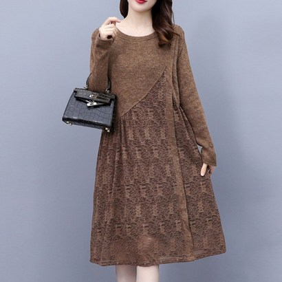 아뗄릭 라운드넥 이음 레이스 미디 원피스 00483