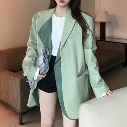 비비에모 여성용 빈티지 투톤 루즈핏 u 가죽 재킷 00726