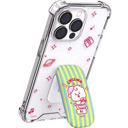 BT21 파티 타임 클릭 스탠드 톡 투명에어 강화 휴대폰 케이스