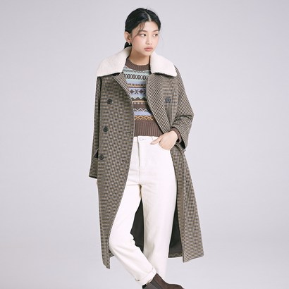 미쏘 여성용 체크 덤블 카라 더블 맥코트 리뷰후기