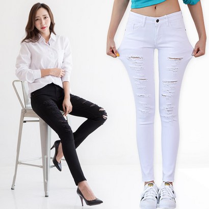 토마토토리 디스트로이드 블랙 스키니진 여성 청바지 여자 블랙진 스판 해짐팬츠 바지
