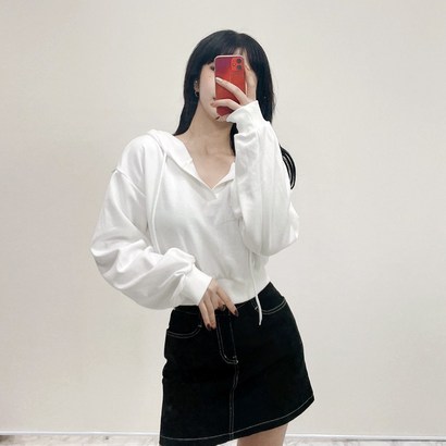 VANANA2 여자 봄신상 굿핏 크롭 아이보리 후드티셔츠 크롭티셔츠 리뷰후기
