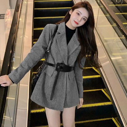 모직 벨트포함 울 체크 자켓 여성 정장 데일리 아우터 리뷰후기