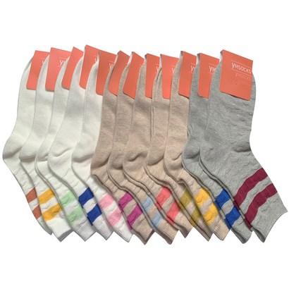 YSOCKS 여성 링글 도트 중목양말 12켤레