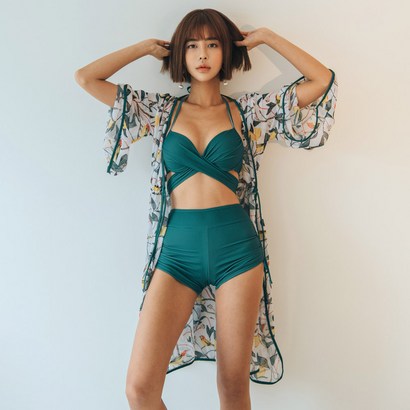 헤링본 여성 비키니로브가디건 와이어 하이웨스트 롱 커버업 C745