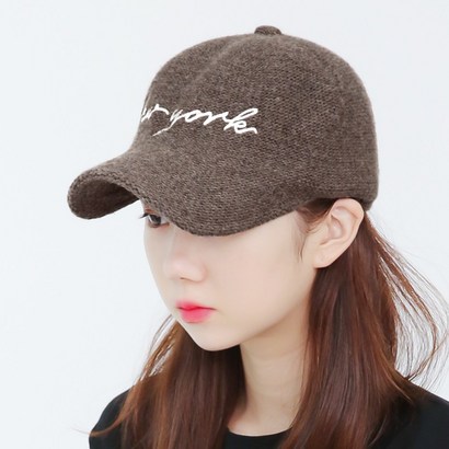 라핑 울 소재 뉴욕 레터링 자수 니트캡 겨울 야구모자
