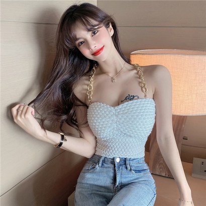 히또리 JY379 골드 홀터 체인 나시 탑