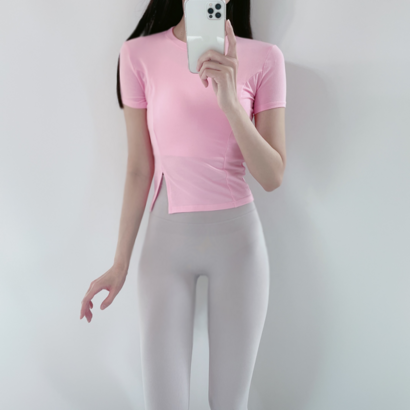 로라벨 소다 트임 반팔 크롭 필라테스복 요가복 필라테스옷 필라테스커버업 필라테스상의 운동복 티 봄 여름 가을 리뷰후기