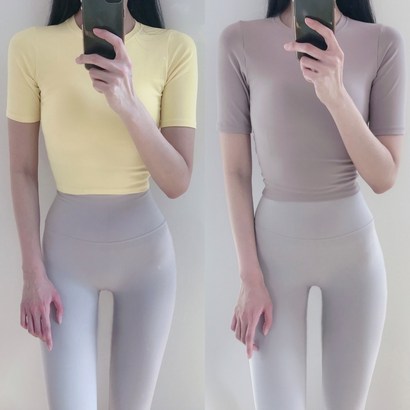 로라벨 샤벳 전문 크롭 반팔 필라테스복 요가복 필라테스옷 필라테스커버업 필라테스상의 요가 운동복 봄 여름 가을