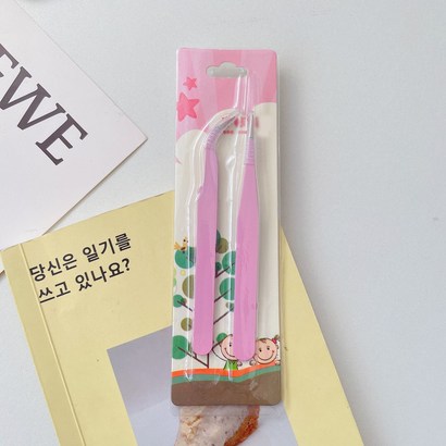 세아 핑크 핀셋 다꾸 정밀 전문가용 일자 곡선 작업 스티커 집게 파스텔
