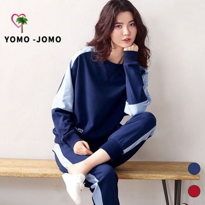 요모조모 여성 라운드넥 편한 가을 줄무늬 운동복 트레이닝복 티 바지 빅사이즈 SET YJS672