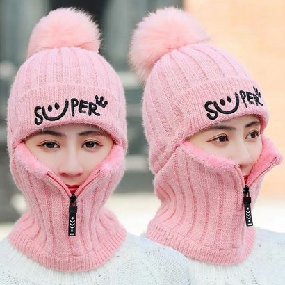 엔템 폼폼이 모자넥워머 니트 모자 지퍼 넥워머 여성모자 겨울모자 겨울넥워머 1개 리뷰후기