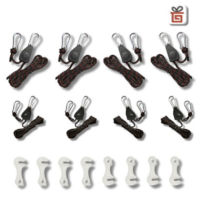 기프템 캠핑 로프라쳇 1/4인치 4개 1/8인치 4개 야광라인훅 8개 로프 포함 풀세트 텐트 렉타 타프용