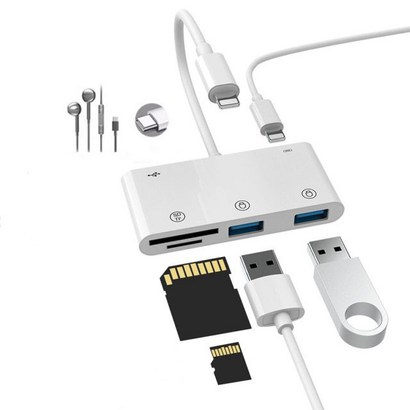 디알에스 6in1 아이폰 라이트닝 8핀 젠더 OT to USB 허브 충전 SD카드리더기