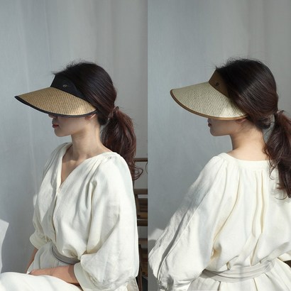 애지중지상점 린넨 여름 썬캡 2개 여성 리프 밀짚 필름 모자 자외선 햇빛 차단 창모자 H2002_01