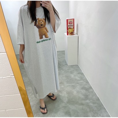 완전 편안한 비어베어 곰돌이 프린팅 루즈핏 면 롱원피스 리뷰후기
