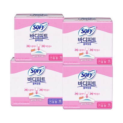 쏘피 바디피트 볼록맞춤 중형 생리대 날개형 대형