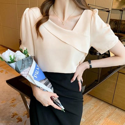 하늘하늘 요정 시폰 여름 오피스 하객 반팔 블라우스 빅사이즈 5060010 리뷰후기