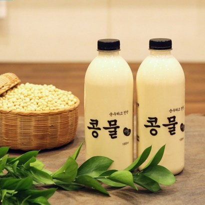 맷돌로 갈아 진한 우뭇가사리 콩물 2병 순진 콩물 콩국수 콩국 만들기