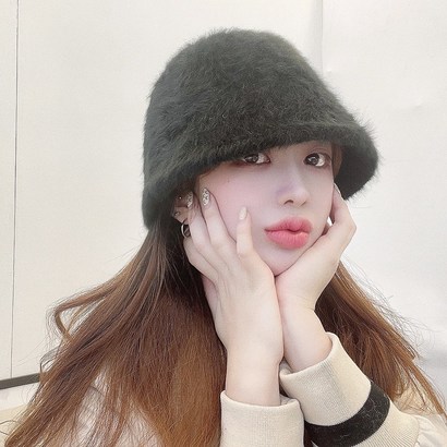 VANANA2 뽀송 리얼 앙고라퍼 다운챙 데일리 벙거지 버킷햇