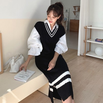 떳다그녀 베튼 롱 니트 베스트 원피스 리뷰 후기