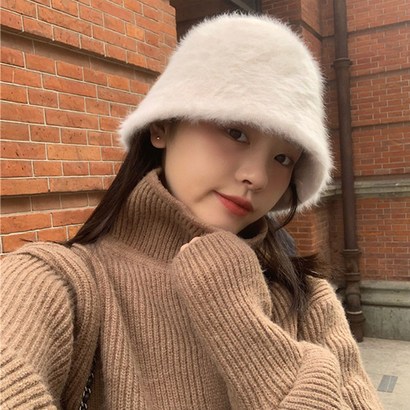 데이룸 여성 앙고라 버킷햇 겨울 벙거지 모자