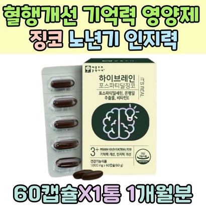정맥 혈액 순환 혈관 관리 징코 노년기 고령 인지력 어르신 공시생 INO 혈행 개선 영양제 머리 뇌 건강 피로회복 포스파티딜세린 토마토 은행잎 추출물 셀레늄 엽산 포도씨유 항산화