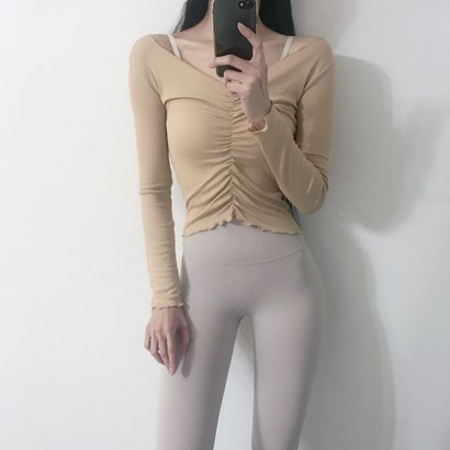 로라벨 여름 프릴 셔링 필라테스복 요가복 필라테스옷 필라테스커버업 필라테스상의 크롭 요가 운동복