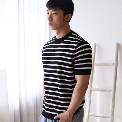 보스트핏 스트라이프 라운드넥 반팔 니트 티셔츠 리뷰후기