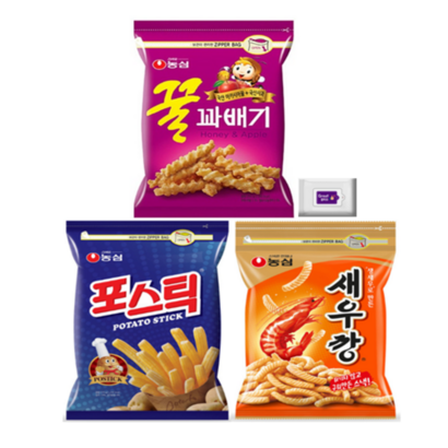 농심 대용량과자세트_새우깡포스틱꿀꽈배기그레잇물티슈