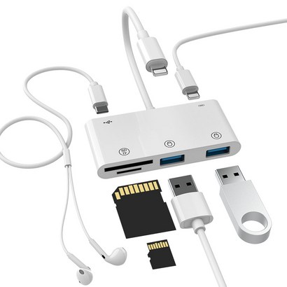 라이트닝 6in1 아이폰 젠더 스마트폰 장착 마이크로SD SD카드 USB2포트 C타입 8핀 리뷰후기