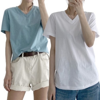 더블유먼트 여성용 보카시 브이넥 반팔 티셔츠 리뷰후기