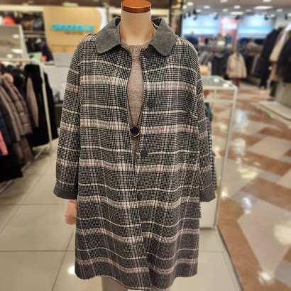 크로커다일레이디 오버핏 체크 카라넥 모직코트 COWCT106