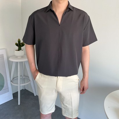 남자 7컬러 구김방지 여름 오버핏 반팔 카라 셔츠 빅사이즈까지
