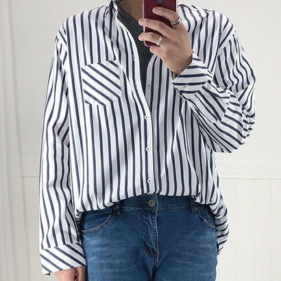 바이훈 남성용 빅사이즈 스트라이프 포켓 긴팔 셔츠 남방 95130사이즈