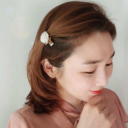 바이진주리본 자개꽃 미니 집게핀