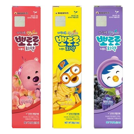 뽀로로 저불소 치약 복숭아향 + 바나나향 + 포도향, 1세트