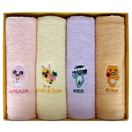 카카오프렌즈 플라워 세면타올 140 g 면사 4p 세트, 라이언, 네오, 무지, 어피치, 1세트