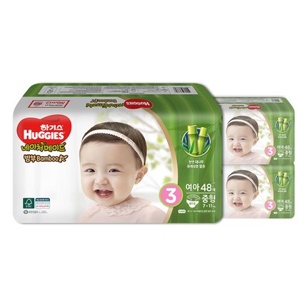 하기스 네이처메이드 밤부 밴드형 기저귀 여아용 중형 3단계 (7~11kg), 144매