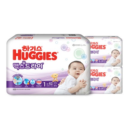 하기스 NEW 맥스드라이 밴드형 기저귀 남녀공용 신생아용 1단계(3~4.5kg), 186매