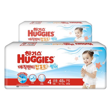 하기스 매직팬티 컴포트 썸머 팬티형 기저귀 대형 4단계(10~14kg), 96매