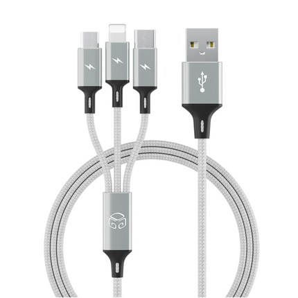본조르노 DGG 3in1 스마트폰 고속 충전 멀티케이블 스카이 메타 120cm, 메탈실버, 1개